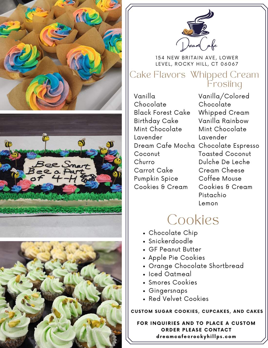 Bakery catering menu